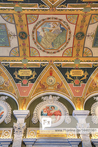 Decke und Wände  Zwischengeschoss der Großen Halle  Library of Congress  Washington D.C.  Vereinigte Staaten von Amerika  Nordamerika