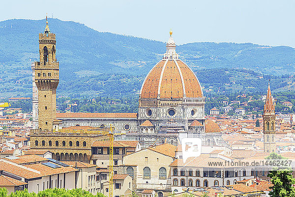 Blick auf den Unesco-Dom Santa Maria del Fiore und den Palazzo Vecchio von den Bardini-Gärten aus  Florenz  Toskana  Italien