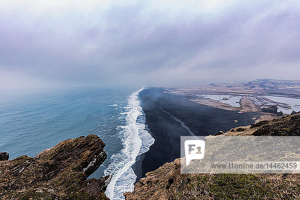 Dyrholaey Lookout  with one of the stunning black sand beaches below  Iceland  Polar Regions