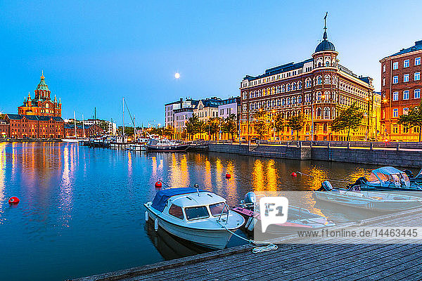 Harbor at sunset in Helsinki Finland