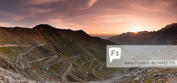 Sunrise over the Stelvio Pass (Passo dello Stelvio) Eastern Alps Italy