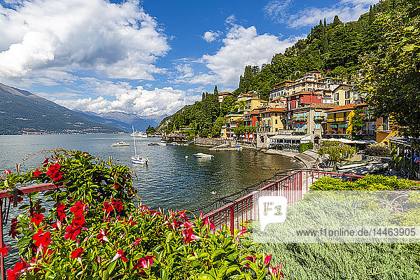View of Lake Como and village of Vezio  Province of Como  Lake Como  Lombardy  Italian Lakes  Italy