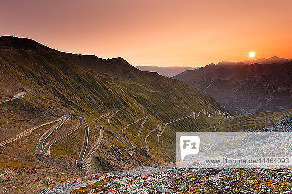 Sunrise over the Stelvio Pass (Passo dello Stelvio) Eastern Alps Italy