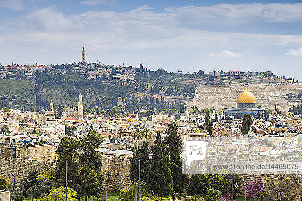 Blick über das muslimische Viertel auf den Felsendom und den Ölberg  Jerusalem  Israel  Naher Osten