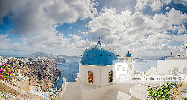 Church Belltowers in Imerovigli  Santorini  Cyclades  Aegean Islands  Greek Islands  Greece  Europe