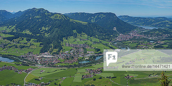 Germany  Bavaria  Allgaeu  Panoramic view from Gruenten to Iller Valley  Blaichach  Immenstadt  Alpsee and Allgaeu Alps