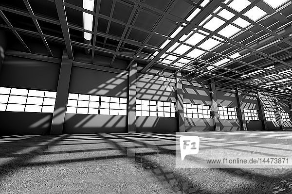 Architekturvisualisierung eines leeren Lagers  3D-Rendering