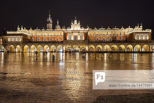Poland  Krakow  Old Town  Cloth Hall illuminated at night on Main Square