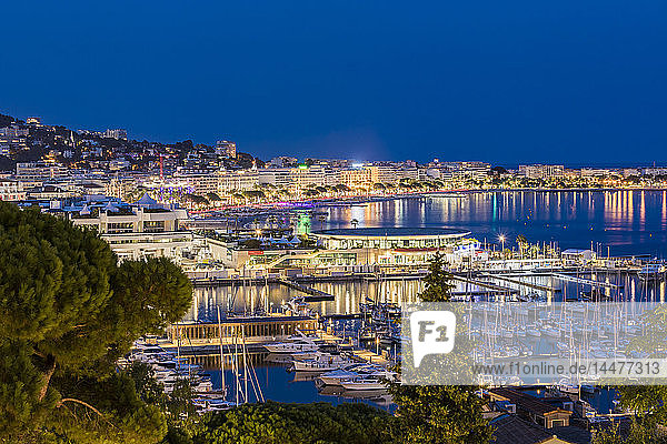 Frankreich  Provence-Alpes-Cote d'Azur  Cannes  Marina und Boulevard de la Croisette am Abend