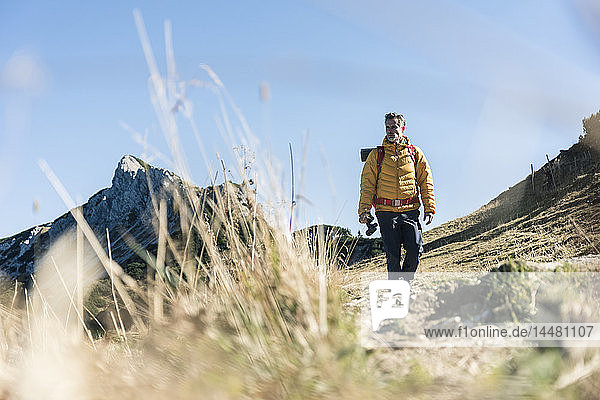 Austria  Tyrol  man hiking in the mountains