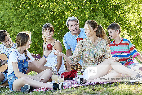 Familie genießt Picknick
