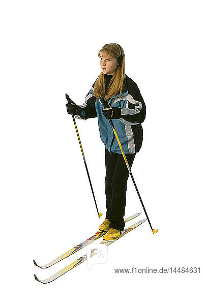 Frau mit Skilanglaufausrüstung