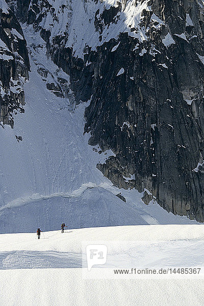 Climbers Skiing on Glacier Crevasses Alaska Range AK/nDenali Nat´l Park