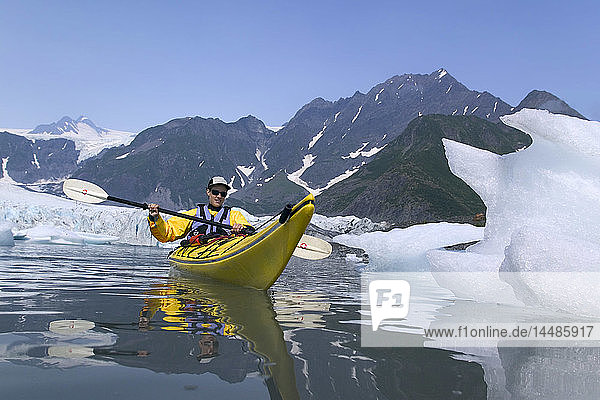 Woman Kayaker Near Pederson Glacier Kenai Fjords NP AK KP Summer