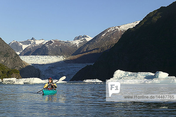 Sea Kayaker near Sawyer Glacier Tracy Arm SE AK Summer Fords-Terror Wilderness Area