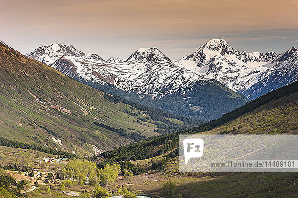 The view of Girdwood from Crow Pass Trail  Southcentral Alaska.