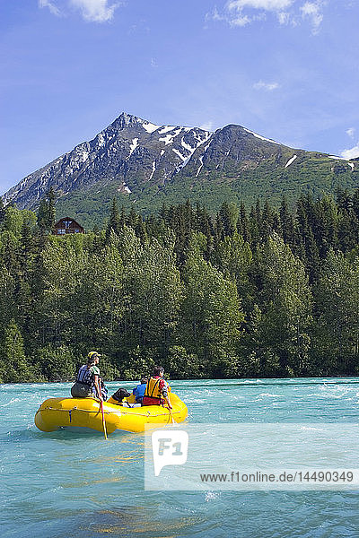 Family & guide river rafting on Kenai River Kenai Peninsula Alaska Summer