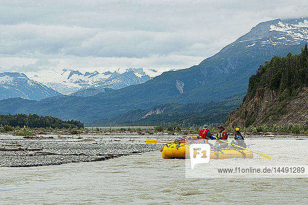 Group of rafters floating down the Tatshenshini River  Tatshenshini-Alsek Provincial Park  British Columbia Canada  Summer