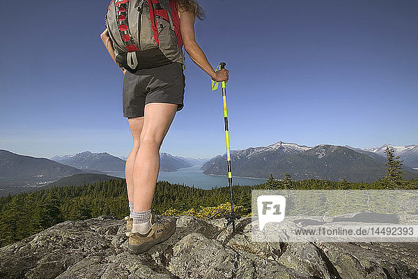 Hiker on Mt Riley Overlooks Chilkoot & Taiya Inlet AK SE Summer Tongass NF Coast Mountains
