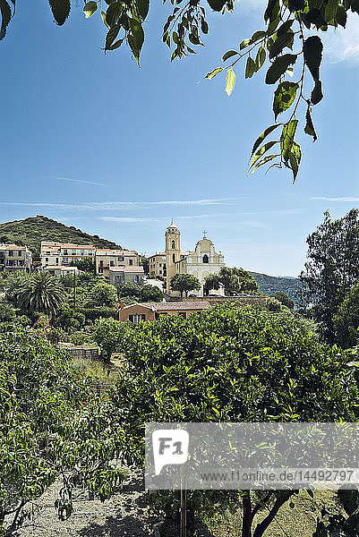 View of town on hill