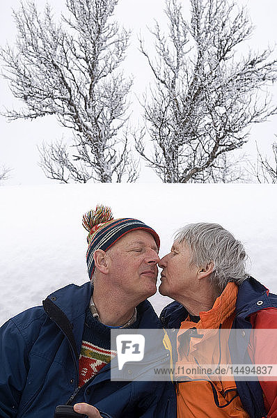 Porträt eines älteren Paares an einem Wintertag  Schweden.
