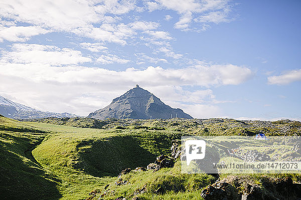 Majestic mountain peak at sunny day