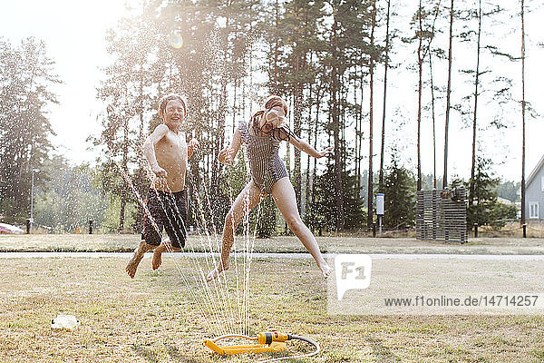 Cheerful kids playing with water