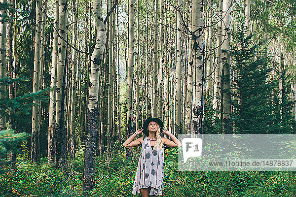 Woman enjoying forest  Banff  Canada