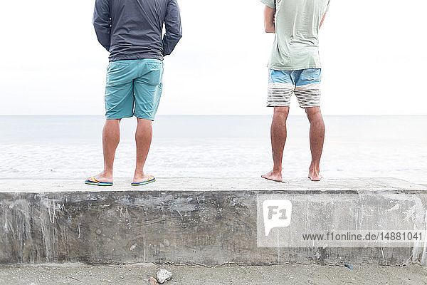 Men on wall looking out to sea  Baler  Aurora  Philippines