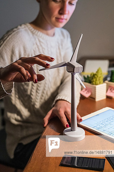 Woman working late at home