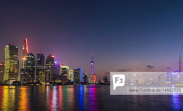 Pudong skyline and Huangpu river at night  Shanghai  China