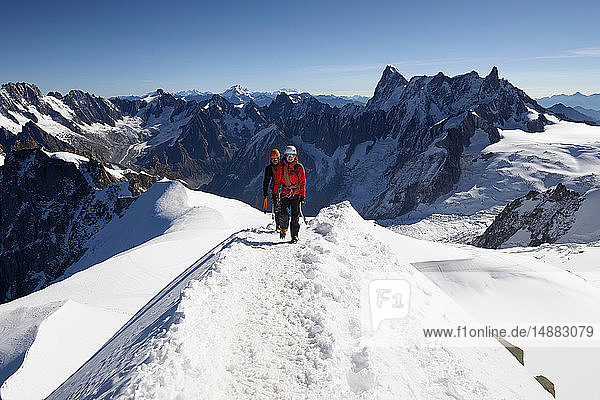 Mountain climbers on snowy trail  Chamonix  Rhone-Alps  France