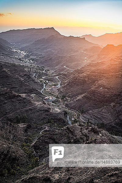 Mountain range and valley. High angle view  South west coast of Gran Canaria  Mogan  Canary Islands  Spain