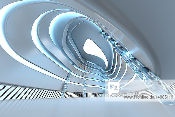3D-gerenderte Illustration  Architektur-Visualisierung des Innenraums eines modernen Einkaufszentrums