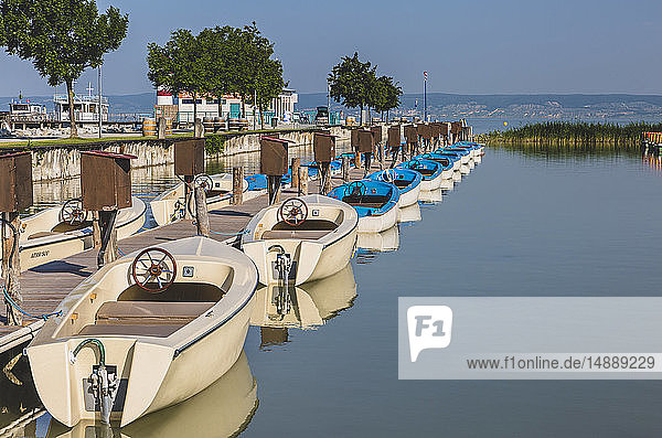 Austria  Burgenland  Lake Neusiedl  boats in Podersdorf