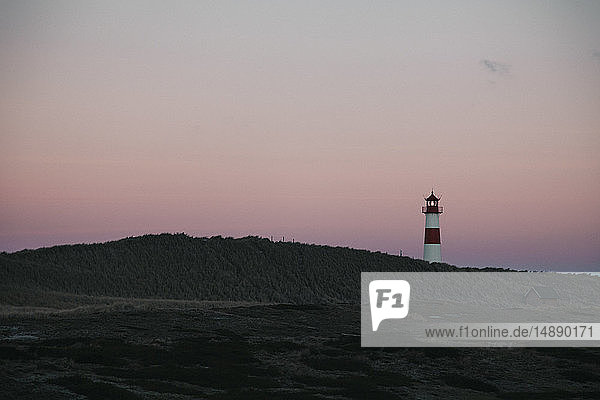 Germany  Sylt  Schleswig Holstein Wadden Sea National Park  dune landscape  Ellenbogen  lighthouse List Ost  evening light
