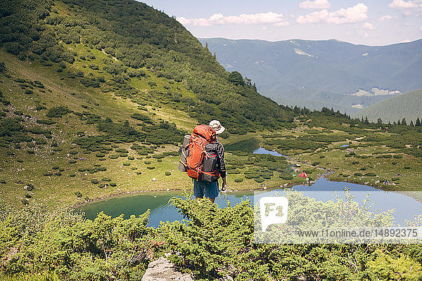 Man hiking in the Carpathian Mountain Range