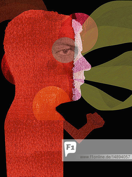 Zorniger Mann aus Collage geformt