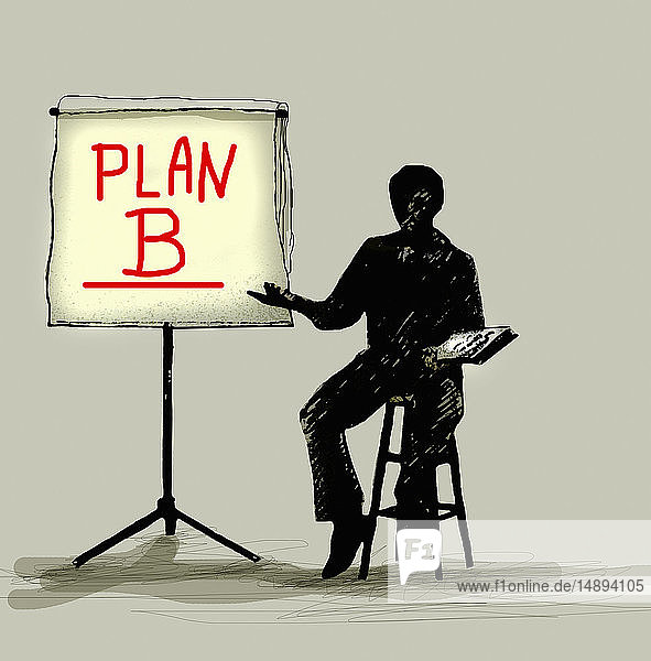 Geschäftsmann präsentiert Plan B auf Flipchart