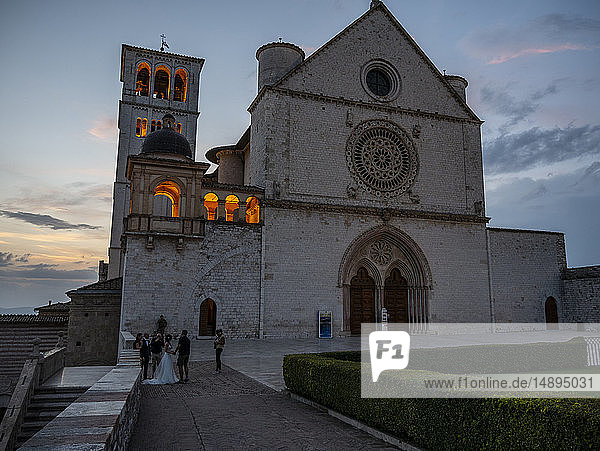 Italy  Umbria  Assisi  sunset on San Francesco d'Assisi basilica