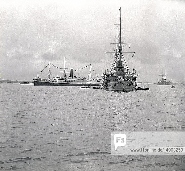 Glass negative 1900 Victorian era. HMS Prince of Wales (1902)   Queen' Class Battleship. HMS Prince of Wales was a London-class pre-dreadnought battleship built for the Royal Navy . Shortly after completion the ship was assigned to the Mediterranean Fleet and then to the Atlantic in 1909 and Home Fleets three year later. Prince of Wales often served as a flagship during her career.