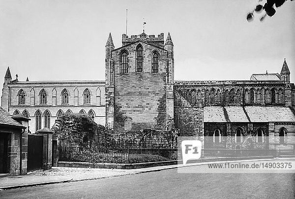 A magic lantern slide circa 1900. Religious slides. Hexham Abbey is a place of Christian worship dedicated to St Andrew located in the town of Hexham  Northumberland  in northeast England. Originally built in AD 674  the Abbey was built up during the 12th Century into its current form  with additions around the turn of the 20th Century. Since the Dissolution of the Monasteries in 1537  the Abbey has been the parish church of Hexham.
