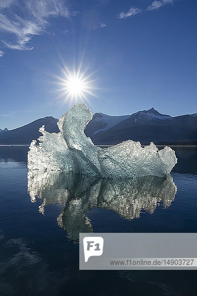 Iceberg and reflection at sunrise Tracy Arm-Fords Terror Wilderness Tongass National Forest Southeast Alaska; Alaska United States of America