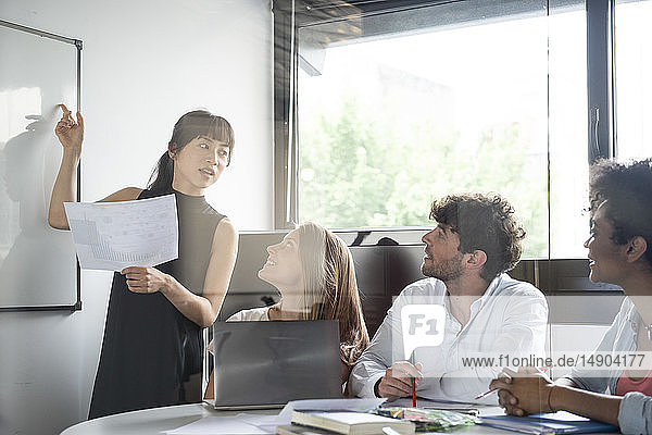 Businesswoman giving presentation in office