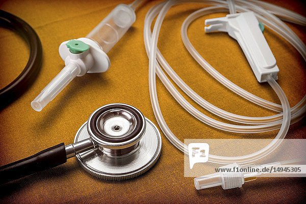 Drip irrigation equipment for injecting together with a stethoscope  conceptual image.