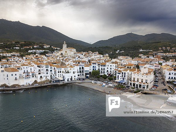 Cadaques  a small coastal town  is the people of the Catalan painter Salvador Dalí. The Church of Cadaqués is a symbol. Costa Brava  Girona Catalonia Spain.