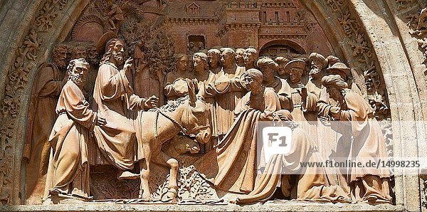 Christ S Entry Into Jerusalem By Lope Marin In 1548 On The Gothic Puerta De Campanilla Entrance Door Of The Cathedral Of Seville Spain