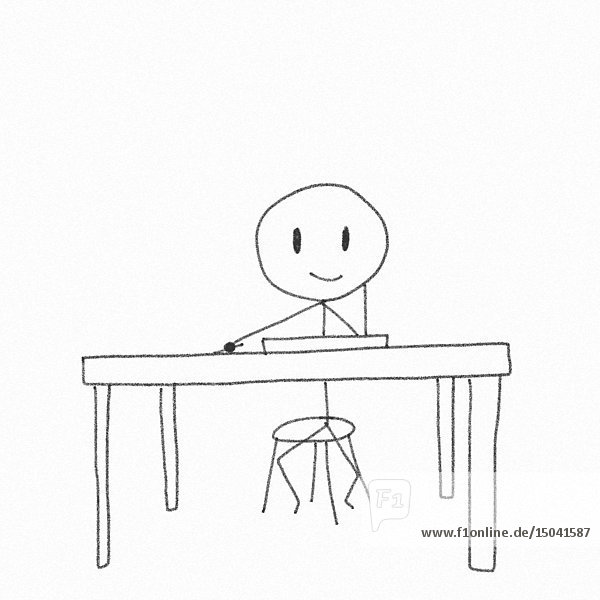 Strichmännchen  das an eine Idee denkt  während es am Schreibtisch sitzt Animation