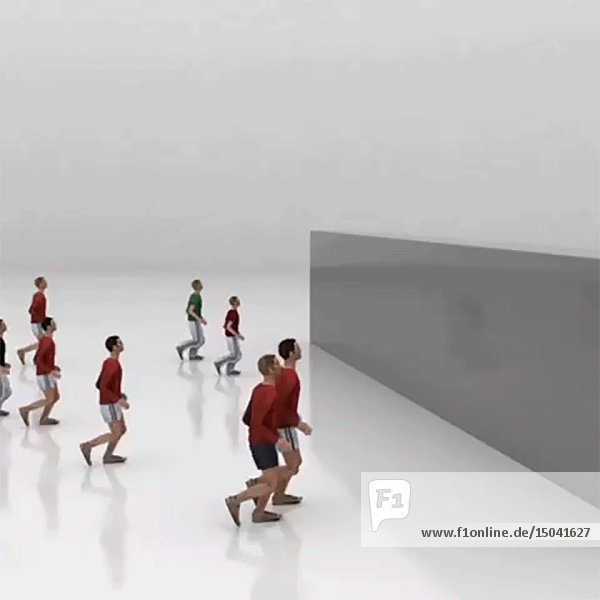 Gruppe von Joggern  die von einer Wand abprallen  CGI-Effekt