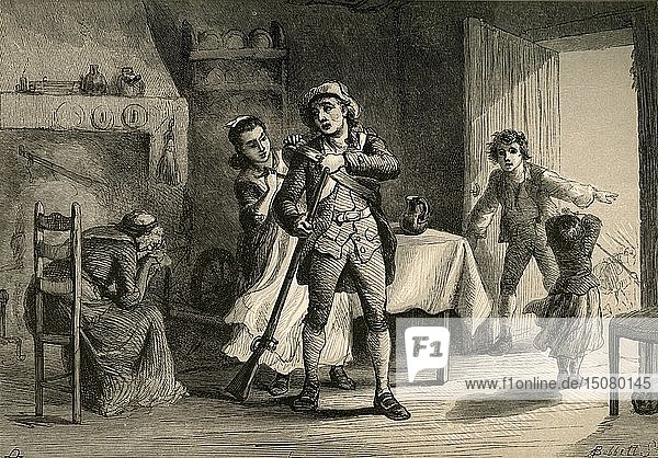 Ein Minutenmann bereitet sich auf den Krieg vor   (1877). Schöpfer: Albert Bobbett.